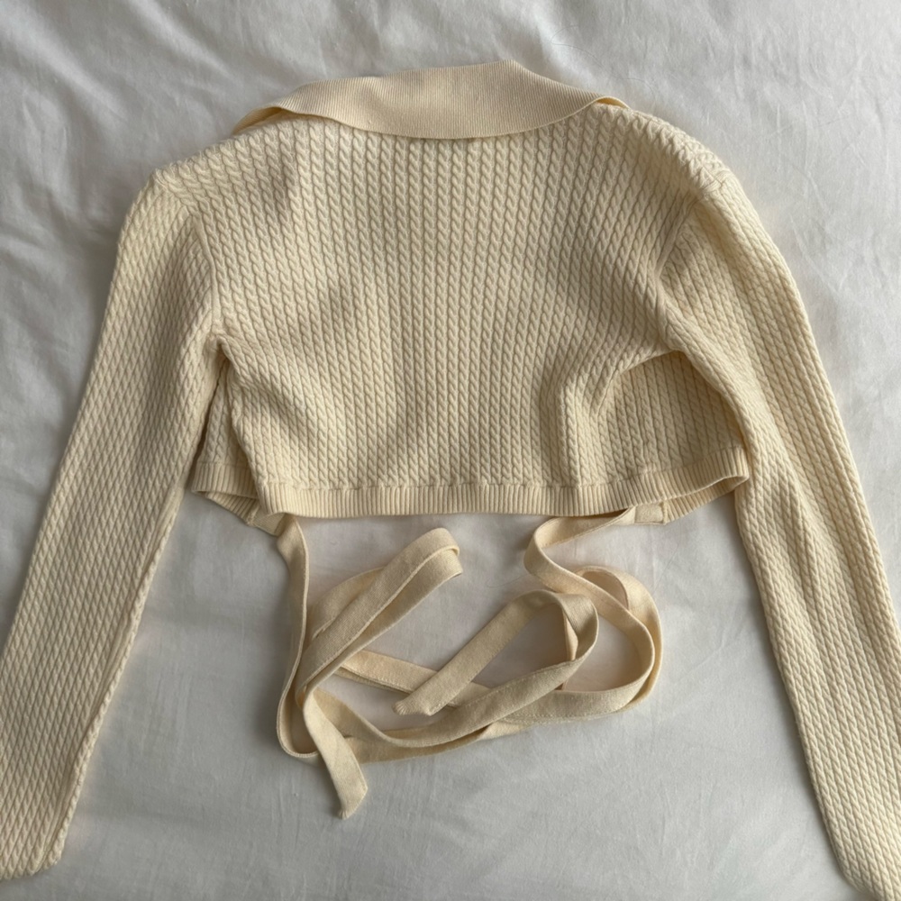 Daniel Bernstein Ivory Cable Knit Collared Croppe… - image 6